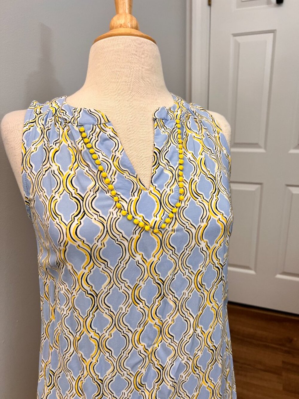 Crown & Ivy Lattice Blue and Yellow Summer Dress / Cover Up Sz SP - Picture 7 of 9